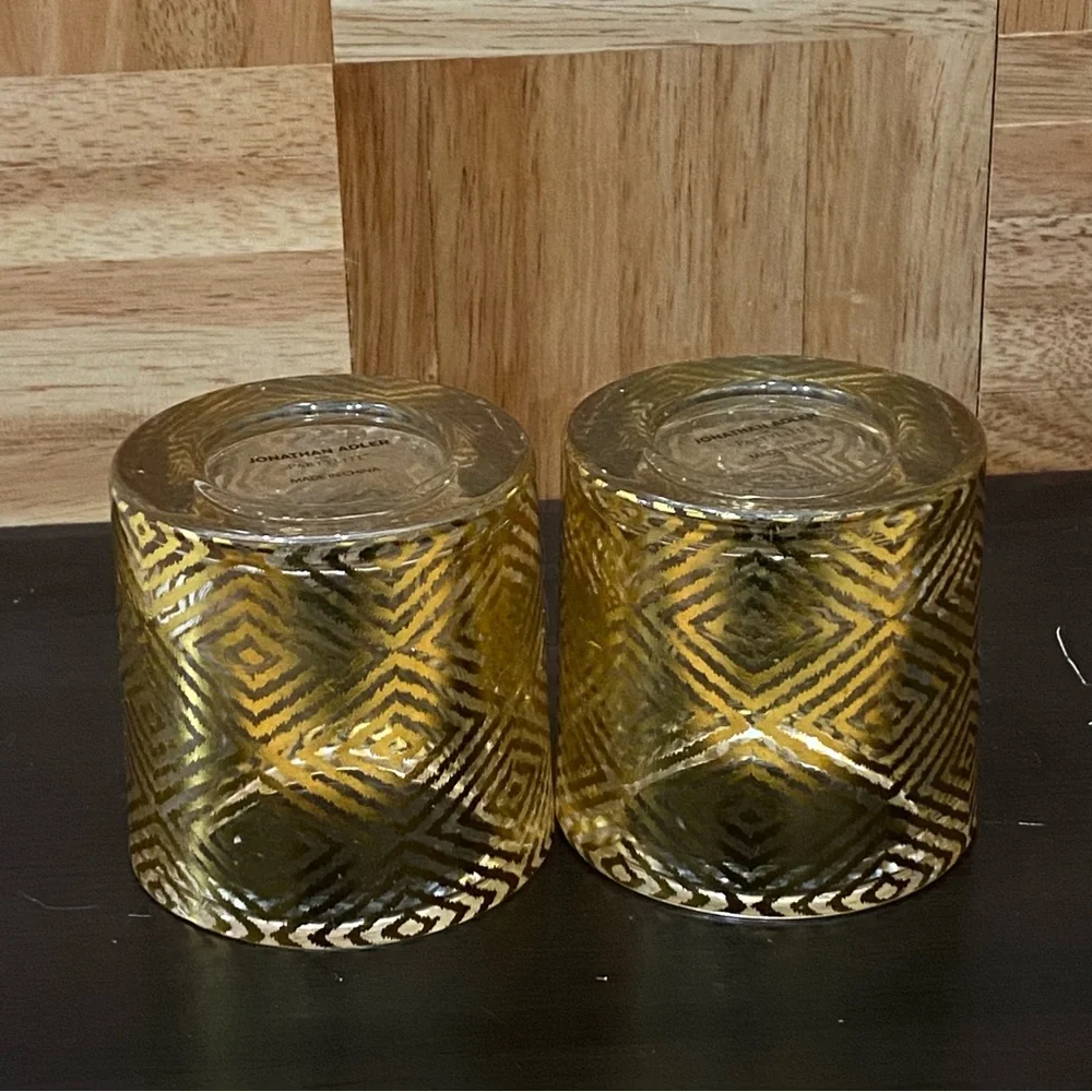 Pair of Jonathan Adler For PartyLite Gold Safari Chic Ikat Votive Candle Holder
